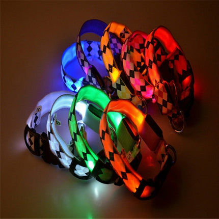 Plaid Pattern Rechargeable LED Glow Light Leads Pet Dog Collar for Small Medium Dogs, Size:S(White)-garmade.com