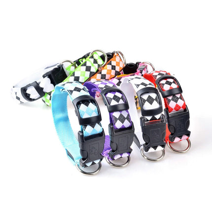Plaid Pattern Rechargeable LED Glow Light Leads Pet Dog Collar for Small Medium Dogs, Size:L(Pink)-garmade.com