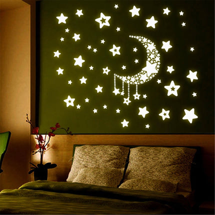 2 PCS Moon Stars Luminous Stickers Children Room Dormitory Permanent Light Decorative Wall Stickers-garmade.com