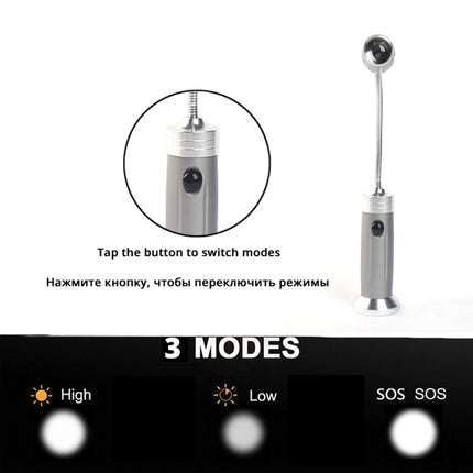 Multi-functional with Magnet Charging Rotary Zoom Turn Work Light Glare Flashlight, T6 Charging Section US Plug(Silver)-garmade.com