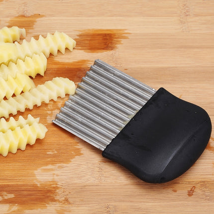 French Fries Cut Stainless Steel Saw Blade Serrated Cutter Fruit and Vegetable Tools Wave Knife Kitchen Equipment Accessories(Black)-garmade.com