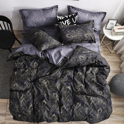 Luxury Bedding Black Marble Pattern Set Sanded Printed Quilt Cover Pillowcase, Size: 135x200cm(luxurious)-garmade.com