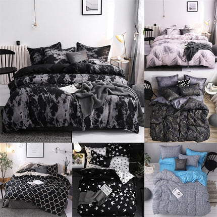 Luxury Bedding Black Marble Pattern Set Sanded Printed Quilt Cover Pillowcase, Size: 135x200cm(luxurious)-garmade.com