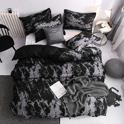 Luxury Bedding Black Marble Pattern Set Sanded Printed Quilt Cover Pillowcase, Size: 135x200cm(Marble - Black)-garmade.com