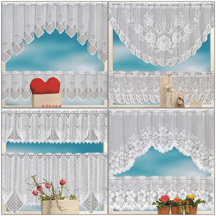 White Translucent Coffee Curtain Tulle Lace Sheer Warp Knitted Jacquard Curtains Bedroom Curtains, Size:Lower Curtain(JHM-02)-garmade.com