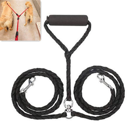Double Dog Leashes Anti-winding Pet Traction Rope, Size:1.4m(Black)-garmade.com