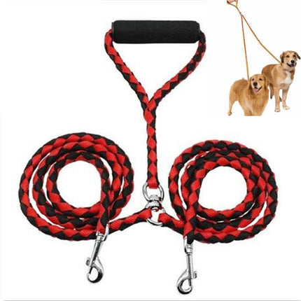 Double Dog Leashes Anti-winding Pet Traction Rope, Size:1.4m(Red Black)-garmade.com