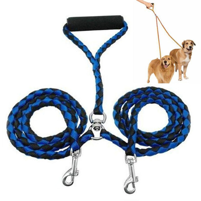 Double Dog Leashes Anti-winding Pet Traction Rope, Size:1.4m(Blue Black)-garmade.com