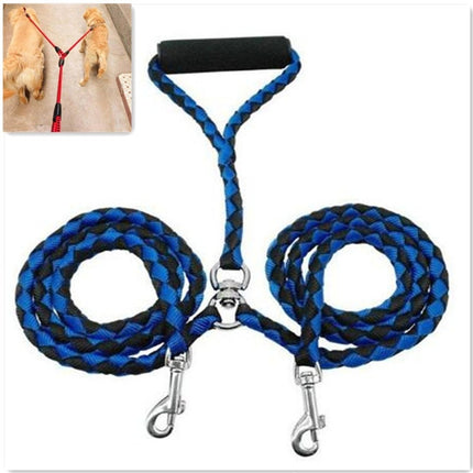 Double Dog Leashes Anti-winding Pet Traction Rope, Size:1.4m(Blue Black)-garmade.com