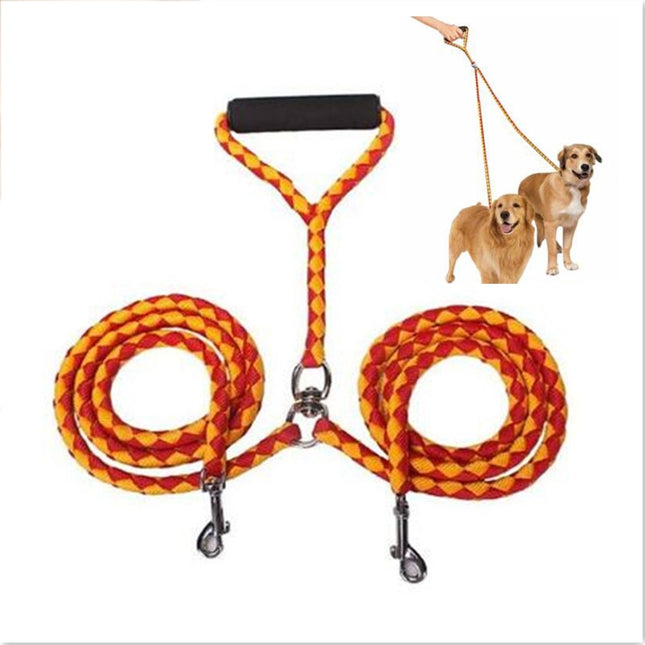 Double Dog Leashes Anti-winding Pet Traction Rope, Size:1.4m(Red Yellow)-garmade.com