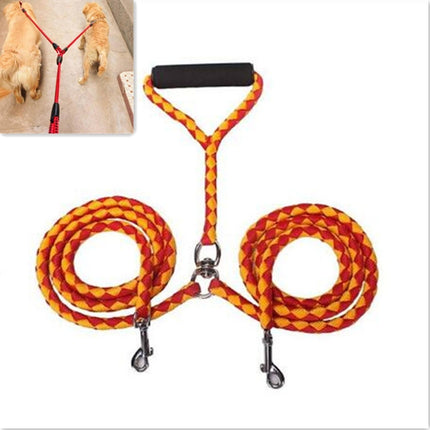 Double Dog Leashes Anti-winding Pet Traction Rope, Size:1.4m(Red Yellow)-garmade.com