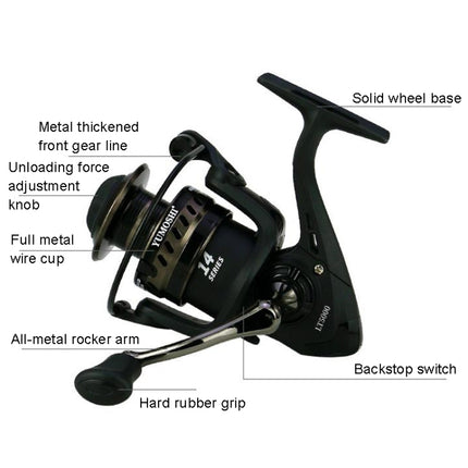 YUMOSHI LS4000 Metal Head Fishing Reel Sea Rod Spinning Reel(Metal Swing Arm+Hard Rubber Grip)-garmade.com