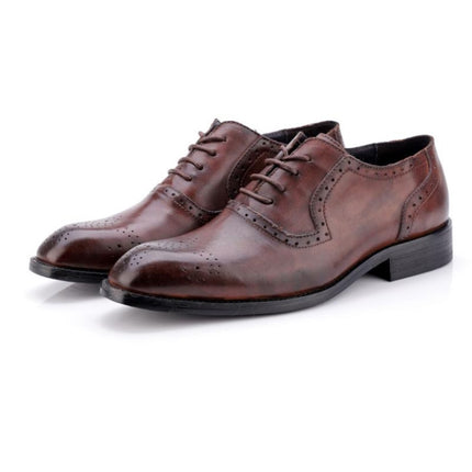 Male Autumn Top-grain Leather Pointed Business Dress Shoes, Size:41(Dark Brown)-garmade.com