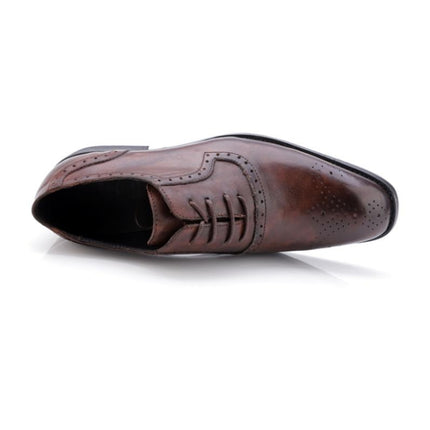 Male Autumn Top-grain Leather Pointed Business Dress Shoes, Size:41(Dark Brown)-garmade.com