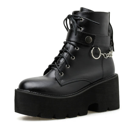 Platform - Soled Martin Boots Side Zipper Handsome Ankle Boots, Shoe Size:35(Black)-garmade.com