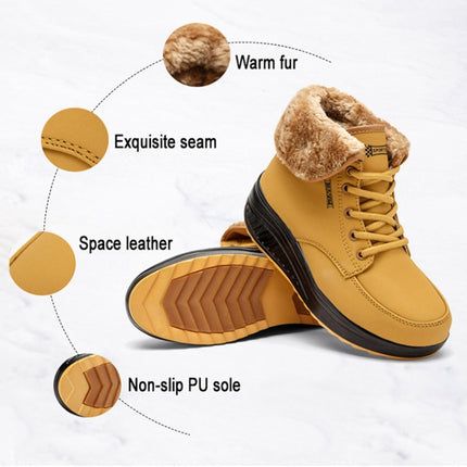 Women Booties Snow Lace Boots Autumn And Winter Female Wedge Shoes, Shoe Size:35(Blue)-garmade.com