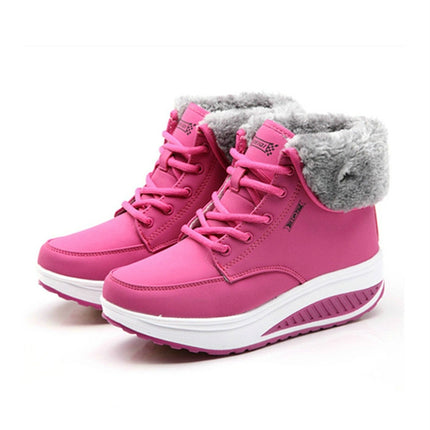 Women Booties Snow Lace Boots Autumn And Winter Female Wedge Shoes, Shoe Size:36(Rose Red)-garmade.com