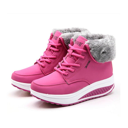 Women Booties Snow Lace Boots Autumn And Winter Female Wedge Shoes, Shoe Size:39(Rose Red)-garmade.com