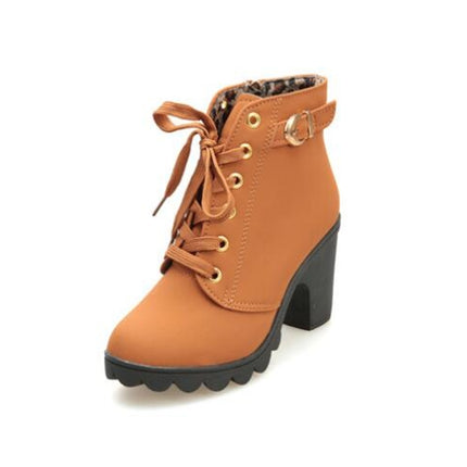 Fashion Square High Heels Solid Color Sneakers Women Snow Boots, Shoe Size:35(Yellow)-garmade.com
