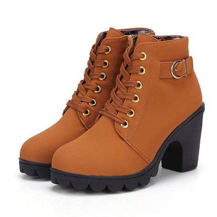 Fashion Square High Heels Solid Color Sneakers Women Snow Boots, Shoe Size:35(Yellow)-garmade.com