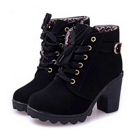 Fashion Square High Heels Solid Color Sneakers Women Snow Boots, Shoe Size:35(Black)-garmade.com