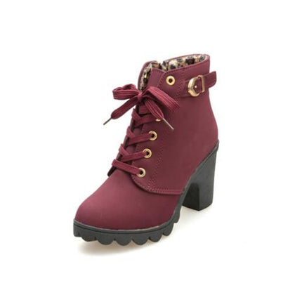 Fashion Square High Heels Solid Color Sneakers Women Snow Boots, Shoe Size:35(Red Wine)-garmade.com