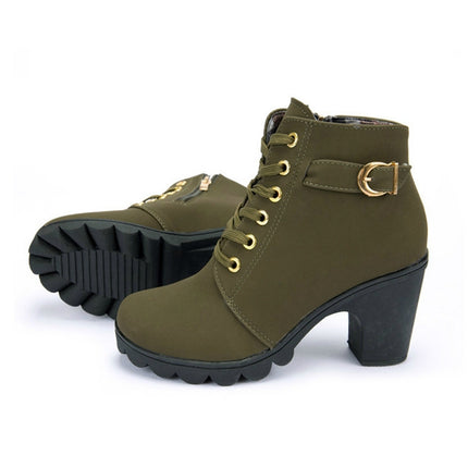 Fashion Square High Heels Solid Color Sneakers Women Snow Boots, Shoe Size:35(Green)-garmade.com
