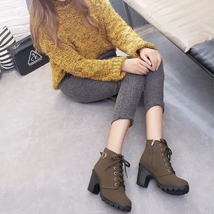 Fashion Square High Heels Solid Color Sneakers Women Snow Boots, Shoe Size:35(Green)-garmade.com