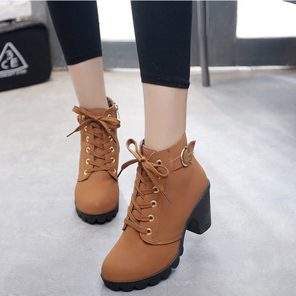 Fashion Square High Heels Solid Color Sneakers Women Snow Boots, Shoe Size:36(Yellow)-garmade.com