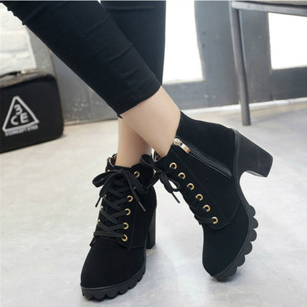 Fashion Square High Heels Solid Color Sneakers Women Snow Boots, Shoe Size:36(Black)-garmade.com