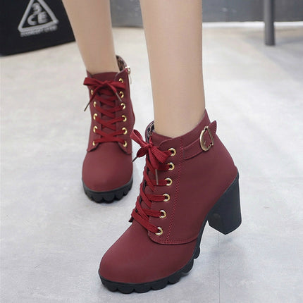 Fashion Square High Heels Solid Color Sneakers Women Snow Boots, Shoe Size:36(Red Wine)-garmade.com