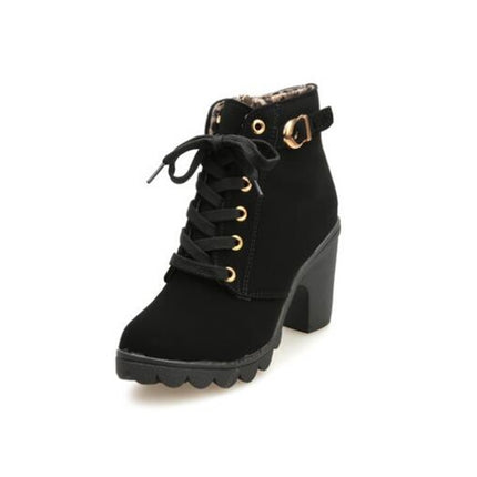 Fashion Square High Heels Solid Color Sneakers Women Snow Boots, Shoe Size:37(Black)-garmade.com