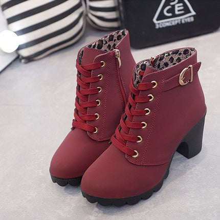 Fashion Square High Heels Solid Color Sneakers Women Snow Boots, Shoe Size:40(Red Wine)-garmade.com