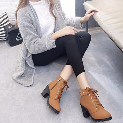 Fashion Square High Heels Solid Color Sneakers Women Snow Boots, Shoe Size:41(Yellow)-garmade.com