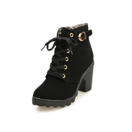 Fashion Square High Heels Solid Color Sneakers Women Snow Boots, Shoe Size:41(Black)-garmade.com