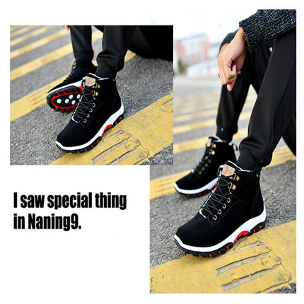 Men Snow Boots Warm Fur Winter Boots Men Winter Boots, Shoe Size:42(Black)-garmade.com