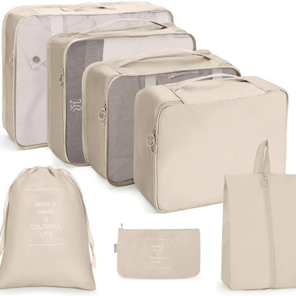 7 In 1 Travel Storage Bag Set Folding Storage Bag( Beige)-garmade.com