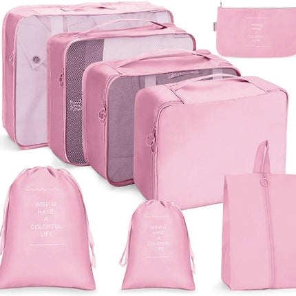 8 In 1 Beam Mouth Travel Storage Bag Set Folding Storage Bag(Pink)-garmade.com