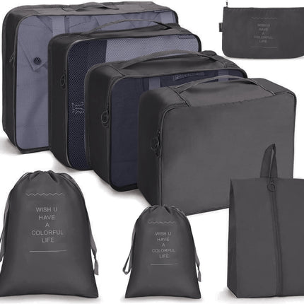 8 In 1 Beam Mouth Travel Storage Bag Set Folding Storage Bag( Black)-garmade.com