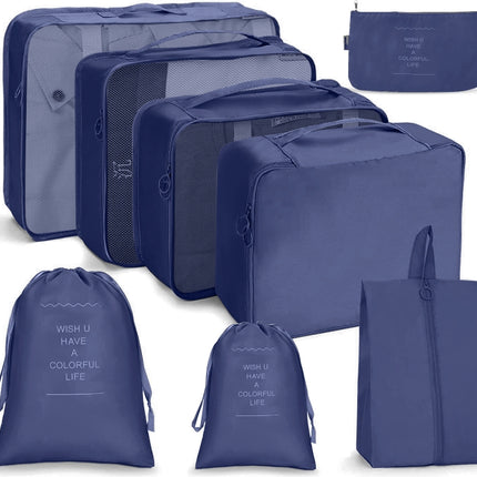 8 In 1 Beam Mouth Travel Storage Bag Set Folding Storage Bag(Navy Blue)-garmade.com