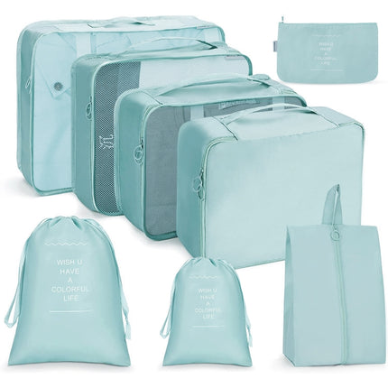 8 In 1 Beam Mouth Travel Storage Bag Set Folding Storage Bag( Lake Blue)-garmade.com