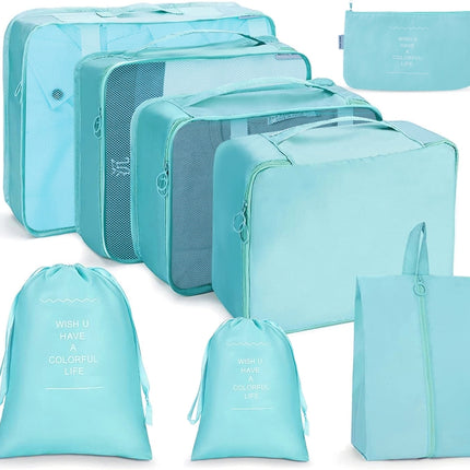 8 In 1 Beam Mouth Travel Storage Bag Set Folding Storage Bag(Bright Blue)-garmade.com