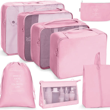 8 In 1 Cosmetic Bag Travel Storage Bag Set Folding Storage Bag(Pink)-garmade.com