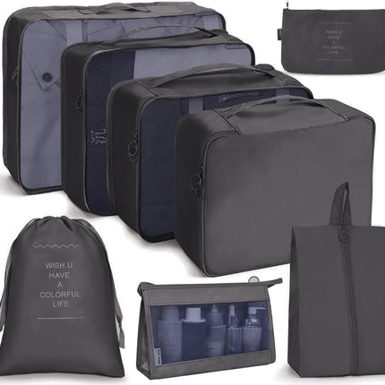 8 In 1 Cosmetic Bag Travel Storage Bag Set Folding Storage Bag( Black)-garmade.com
