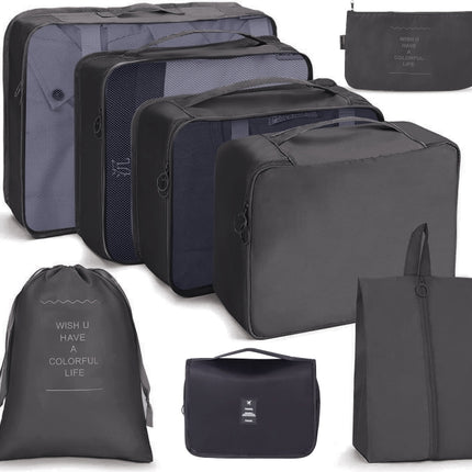 8 In 1 Toiletry Bag Travel Storage Bag Set Folding Storage Bag( Black)-garmade.com