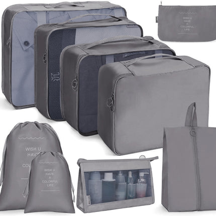 9 In 1 Cosmetic Bag Travel Storage Bag Set Folding Storage Bag(Gray)-garmade.com