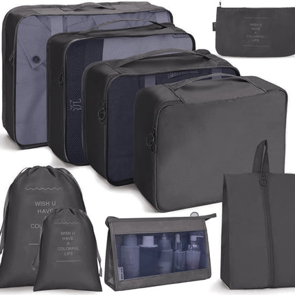9 In 1 Cosmetic Bag Travel Storage Bag Set Folding Storage Bag( Black)-garmade.com