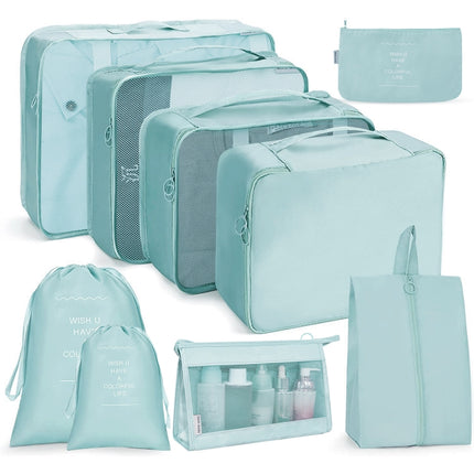 9 In 1 Cosmetic Bag Travel Storage Bag Set Folding Storage Bag( Lake Blue)-garmade.com