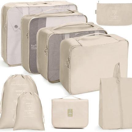 9 In 1 Toiletry Bag Travel Storage Bag Set Folding Storage Bag( Beige)-garmade.com