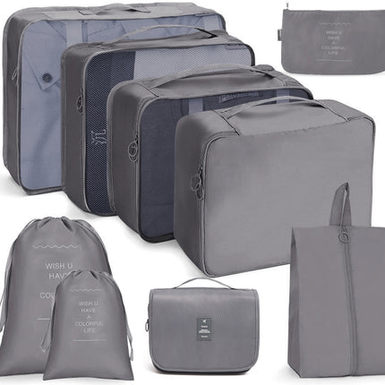9 In 1 Toiletry Bag Travel Storage Bag Set Folding Storage Bag(Gray)-garmade.com